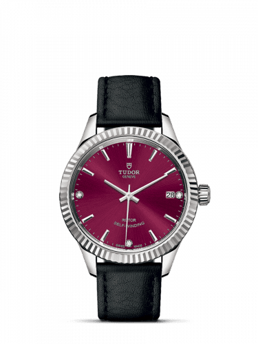 Tudor Style 34 Stainless Steel / Fluted / Burgundy-Diamond / Strap 12310-0030