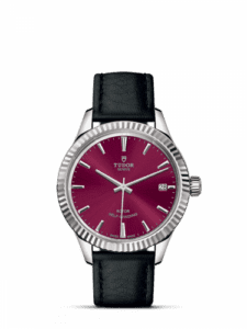 Tudor Style 34 Stainless Steel / Fluted / Burgundy / Strap 12310-0028