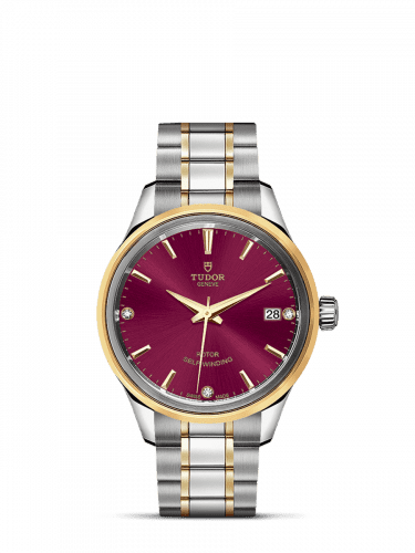 Tudor Style 34 Stainless Steel / Yellow Gold / Burgundy-Diamond / Bracelet 12303-0015