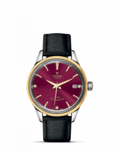 Tudor Style 34 Stainless Steel / Yellow Gold / Burgundy-Diamond / Strap 12303-0016