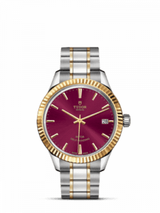 Tudor Style 34 Stainless Steel / Yellow Gold / Fluted / Burgundy / Bracelet 12313-0013