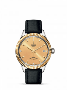 Tudor Style 34 Stainless Steel / Yellow Gold / Fluted / Champagne-Diamond / Strap 12313-0020