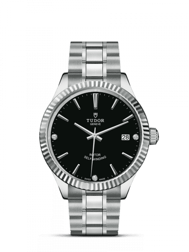 Tudor Style 38 Stainless Steel / Fluted / Black-Diamond / Bracelet 12510-0009