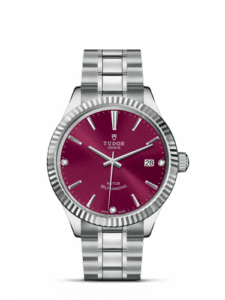 Tudor Style 38 Stainless Steel / Fluted / Burgundy-Diamond / Bracelet 12510-0019