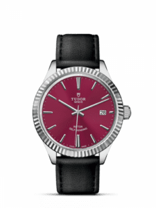 Tudor Style 38 Stainless Steel / Fluted / Burgundy / Strap 12510-0028