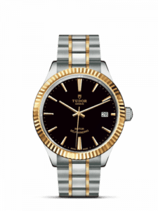 Tudor Style 38 Stainless Steel / Yellow Gold / Fluted / Black / Bracelet 12513-0005