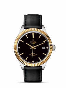Tudor Style 38 Stainless Steel / Yellow Gold / Fluted / Black-Diamond / Strap 12513-0022