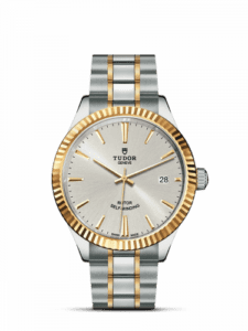 Tudor Style 38 Stainless Steel / Yellow Gold / Fluted / Silver / Bracelet 12513-0003