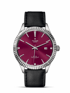 Tudor Style 41 Stainless Steel / Fluted / Burgundy-Diamond / Strap 12710-0030