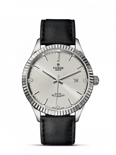 Tudor Style 41 Stainless Steel / Fluted / Silver-Diamond / Strap 12710-0024