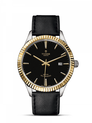 Tudor Style 41 Stainless Steel / Yellow Gold / Fluted / Black / Strap 12713-0019