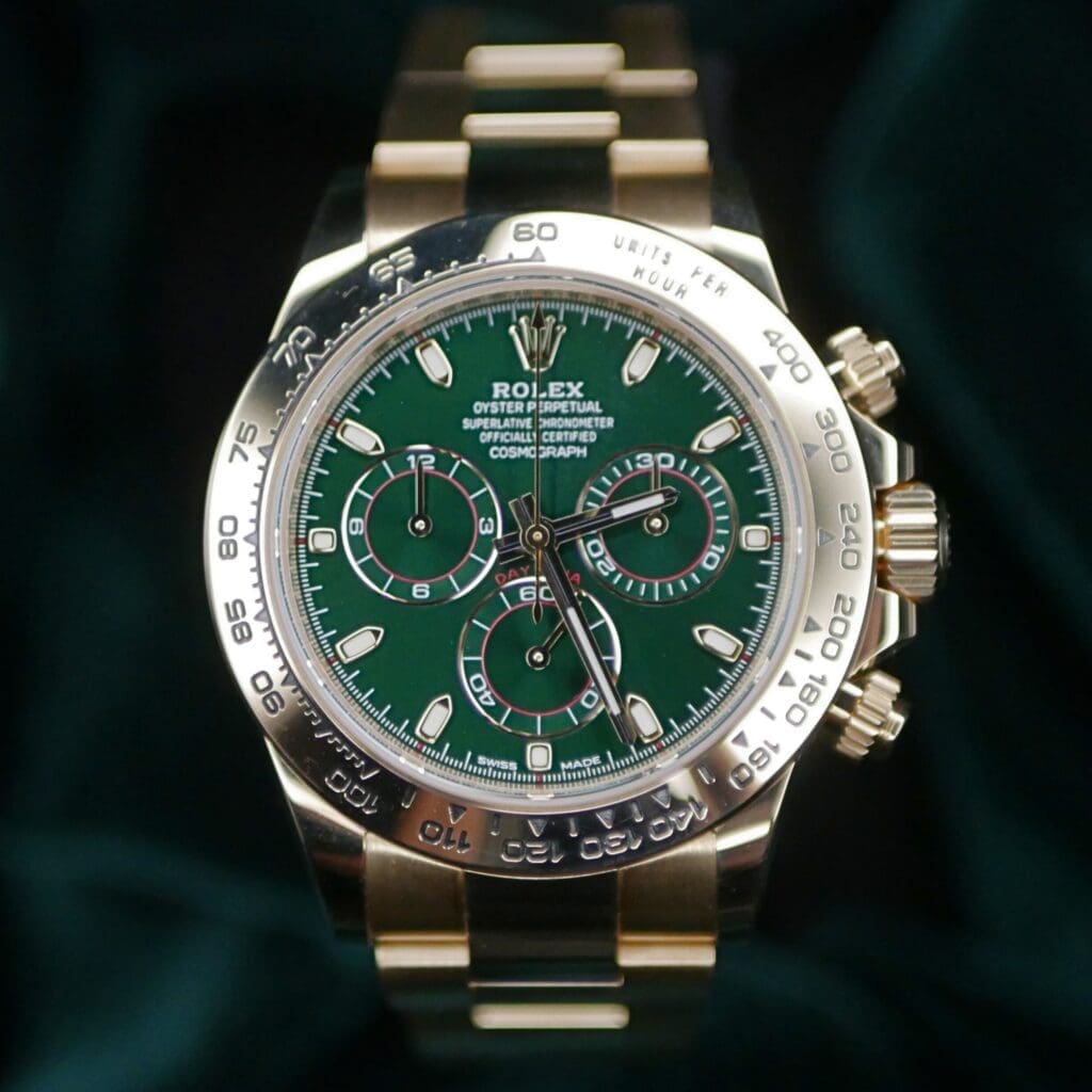 2023 Rolex Daytona "John Mayer" 18k Yellow Gold Green Dial Chronograph COMPLETE SET MINT CONDITION 116508
