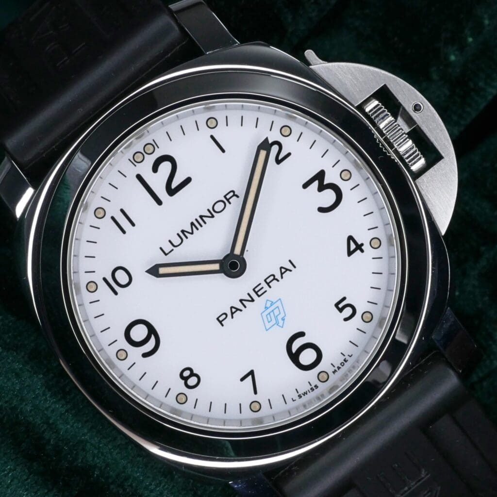 Panerai Luminor Base Logo 44mm White Dial Yellow Accents Stainless Steel COMPLETE SET MINT CONDITION PAM00775