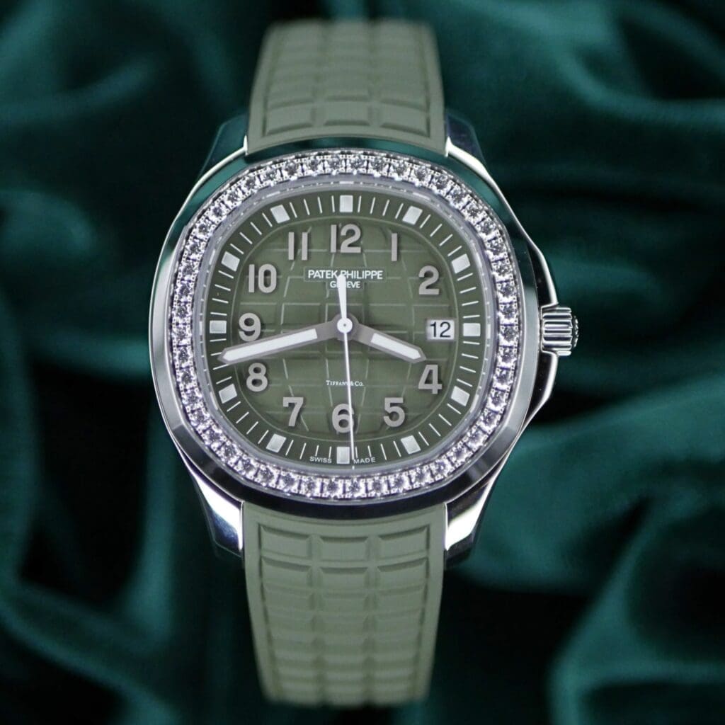 Patek Philippe Aquanaut Luce Tiffany Stamped 38.8mm Khaki Green Stainless Steel Diamond Bezel COMPLETE SET MINT CONDITION 5267/200A-011