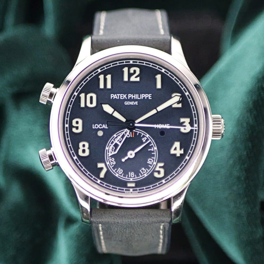 Patek Philippe "Pilot" Travel Time 42MM Blue Dial Blue Strap White Gold COMPLETE SET MINT CONDITION 5524G-001