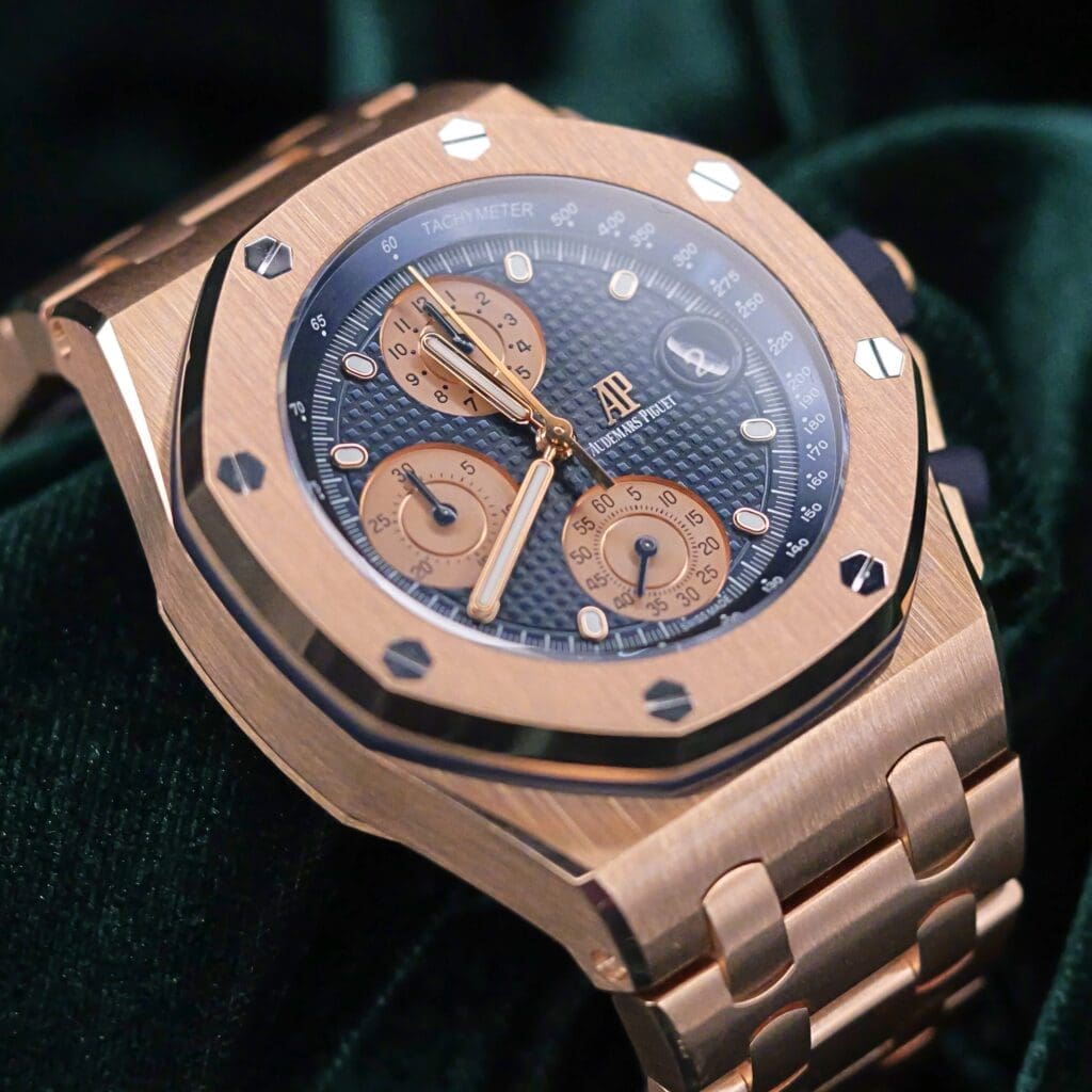 Audemars Piguet Royal Oak Offshore Chronograph "Blue Brick" 42MM Blue Dial Gold Subdials Pink Gold COMPLETE SET MINT CONDITION 26238OR.OO.2000OR.01