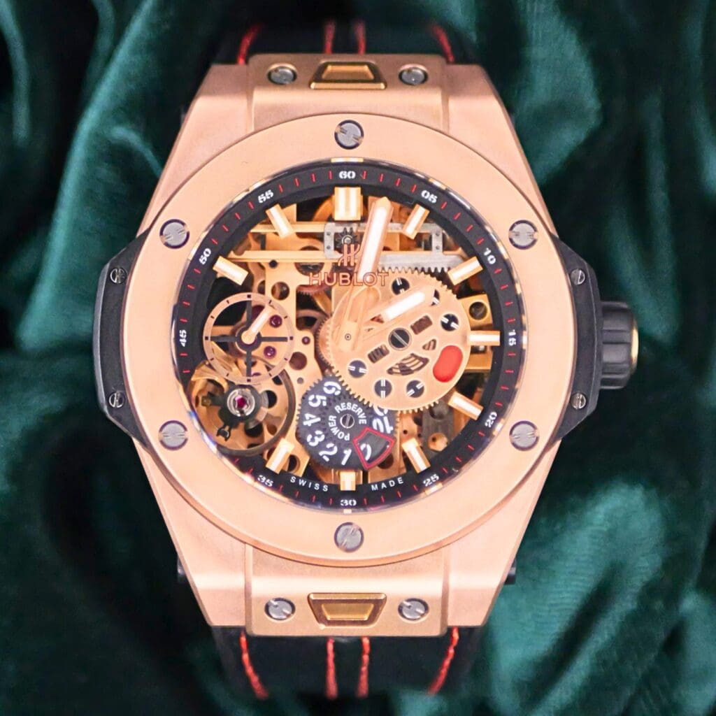Hublot Big Bang Meca-10 King Gold Skeleton Dial Black Leather Strap 18K Rose Gold 45mm MINT CONDITION 414.OI.1123.RX