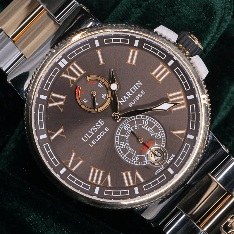 Ulysse Nardin Marine Chronometer Manufacture 43MM Brown Dial Rose Gold Stainless Steel COMPLETE SET MINT CONDITION 1185-126-8M/45