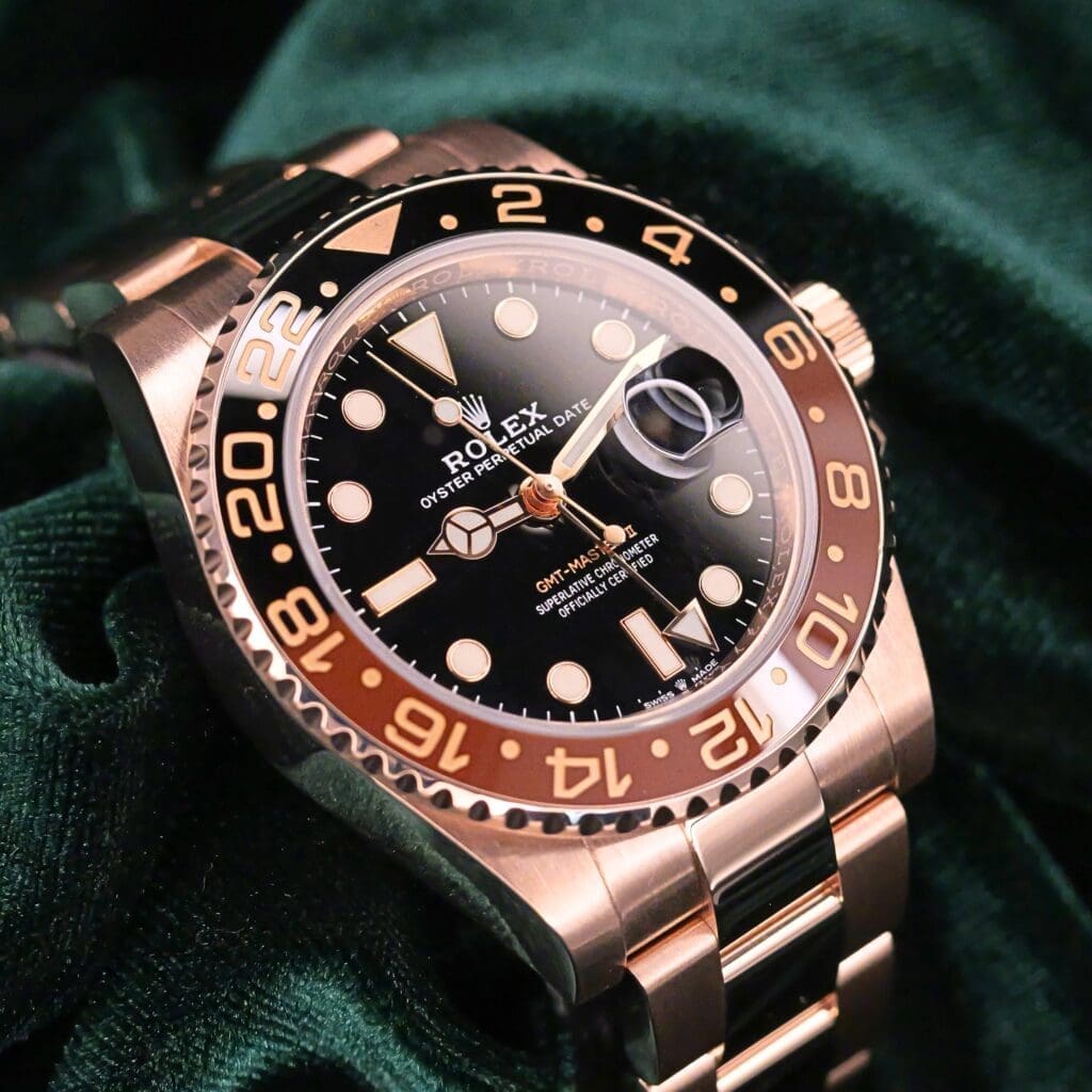 Rolex GMT-Master II "Root Beer" 40MM Black Dial Black Brown Ceramic Bezel Rose Gold COMPLETE SET MINT CONDITION 126715CHNR