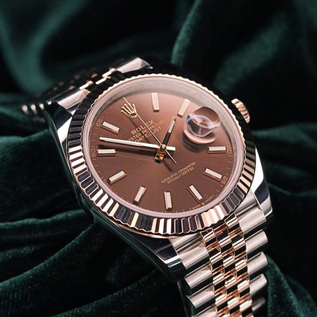 Rolex Datejust 41 Chocolate Brown Dial Two Tone Rose Gold Stainless Steel Fluted Bezel Jubilee MINT CONDITION COMPLETE SET 126331
