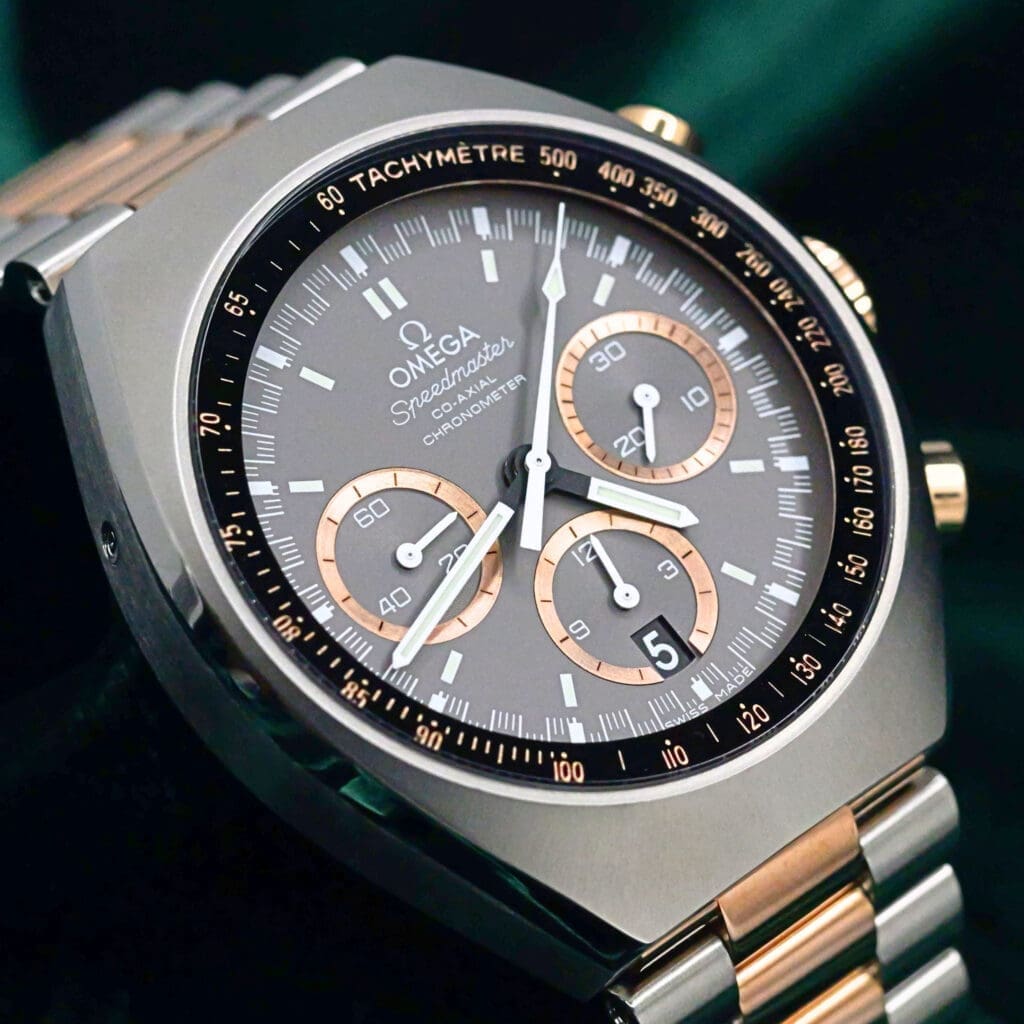 Omega Speedmaster Mark II Co-axial Master Chronometer Grey Dial Two-Tone 18K Rose Gold Stainless Steel MINT CONDITION COMPLETE SET 327.20.43.50.01.001