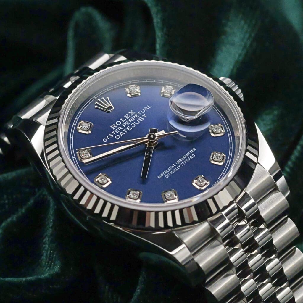 2025 NEW UNWORN Rolex Lady-Datejust Blue Diamond Dial White Gold Fluted Bezel Jubilee Bracelet Stainless Steel 36mm COMPLETE SET 126234