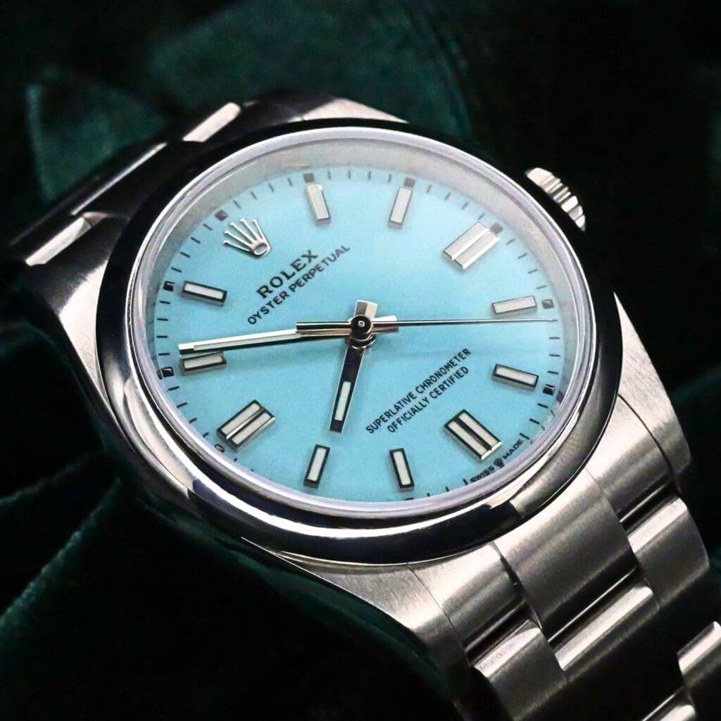 Rolex Oyster Perpetual 36 "Tiffany" Baby Blue Dial Stainless Steel MINT CONDITION COMPLETE SET 126000-0006