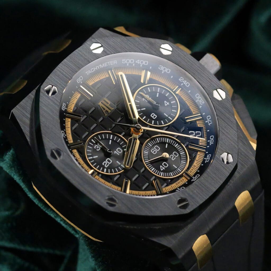 2024 Audemars Piguet Royal Oak Offshore Chronograph Black Dial Black Rubber Strap Black Ceramic Yellow Gold 43mm MINT CONDITION COMPLETE SET 26420CE.OO.A127CR.01