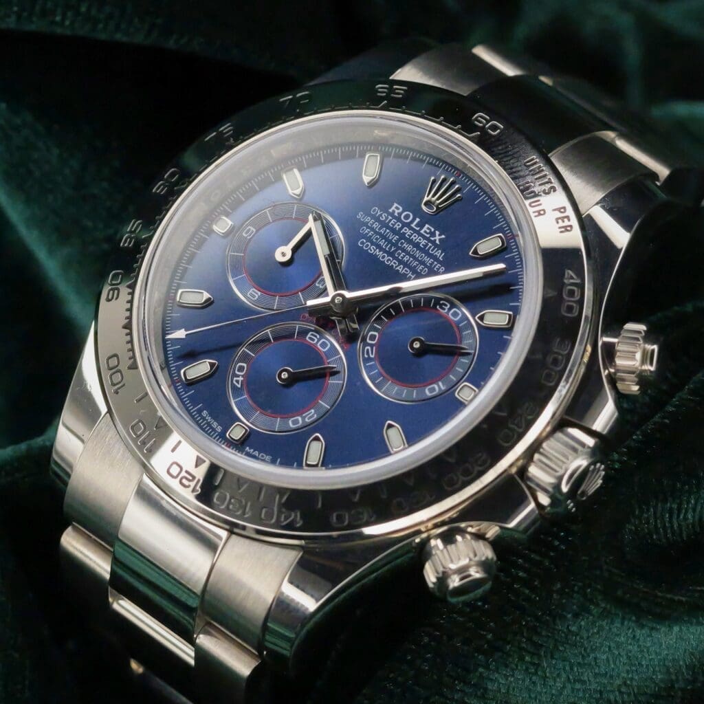 Rolex Daytona Cosmograph "John Mayer" Blue Dial White Gold Bezel Stainless Steel 40mm MINT CONDITION COMPLETE SET 116509