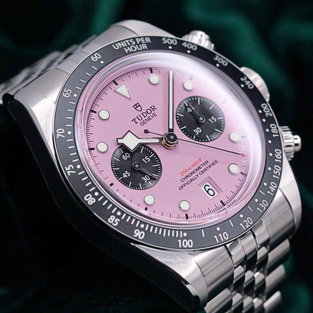 2025 NEW UNWORN Tudor Black Bay Chrono "Flamingo Pink" Pink Dial Black Bezel Jubilee Bracelet Stainless Steel 41mm COMPLETE SET 79360N