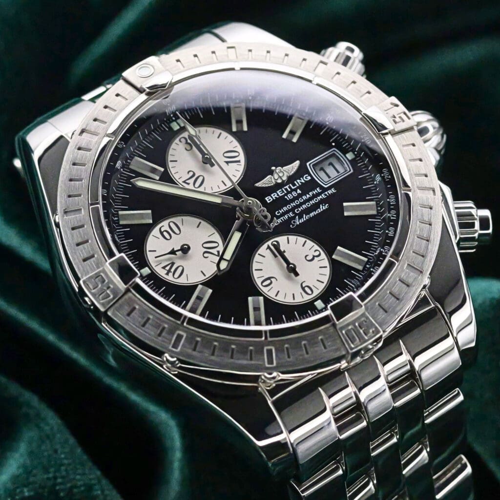 Breitling Chronomat Evolution Black Dial White Subdials Stainless Steel 44mm MINT CONDITION COMPLETE SET A13356