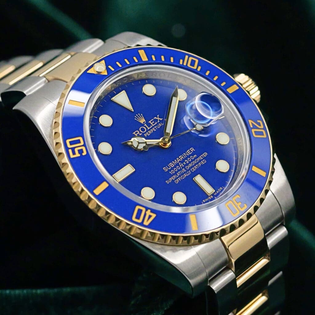 Rolex Submariner Date "Bluesy" Blue Dial Blue Ceramic Bezel Two-Tone 18K Yellow Gold Stainless Steel 40mm MINT CONDITION COMPLETE SET 116613LB