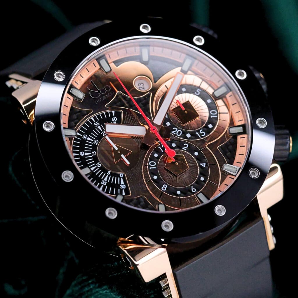 Jacob & Co. Epic II Black Carbon Fiber Dial Rose Gold Accents Black Ceramic Bezel Black Rubber Strap 18K Rose Gold 47mm MINT CONDITION E3RGC