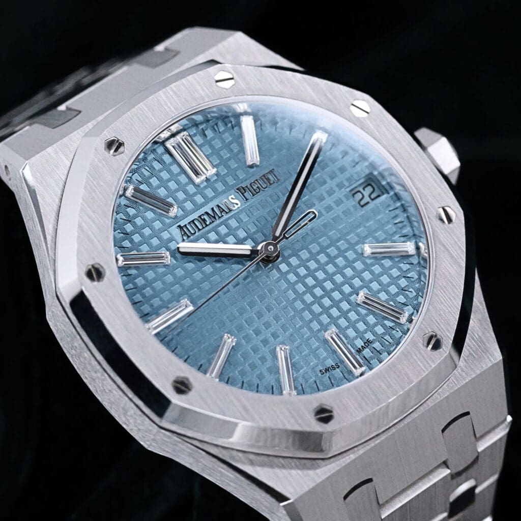 Audemars Piguet Royal Oak Selfwinding Ice Blue Diamond Baguette Dial White Gold 41mm MINT CONDITION COMPLETE SET 15510BC.OO.1320BC.01