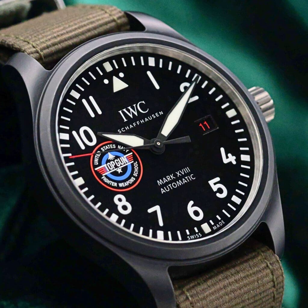 2024 IWC Pilot’s Watch Mark XVIII "Top Gun Edition SFTI" Black Dial Green Textile Strap Black Ceramic 41mm MINT CONDITION COMPLETE SET IW324712