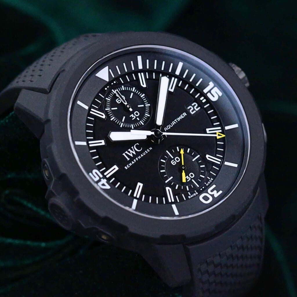 2025 IWC Aquatimer Chronograph “Galapagos Islands” Black Dial Black Rubber Strap Stainless Steel 45mm MINT CONDITION COMPLETE SET IW379502