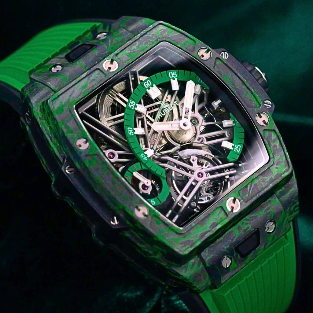 Hublot Spirit of Big Bang Limited 1 of 50 Skeleton Dial Green Rubber Strap Black Green Carbon Fiber 42mm MINT CONDITION COMPLETE SET 645.QG.5217.RX
