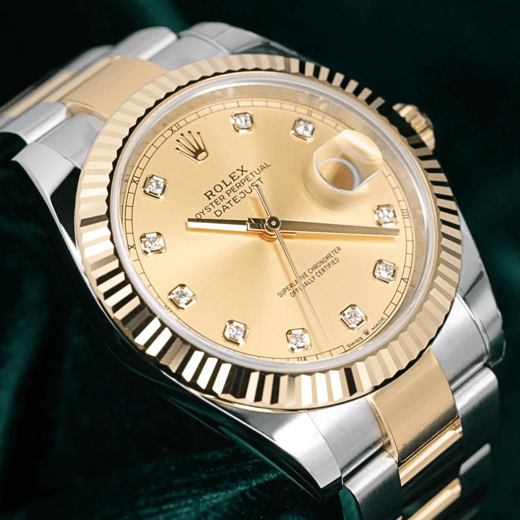 2025 NEW UNWORN Rolex Datejust 41 Champagne Dial Diamond Markers Fluted Bezel Oyster Bracelet Two-Tone 18K Yellow Gold Stainless Steel 41mm COMPLETE SET 126333