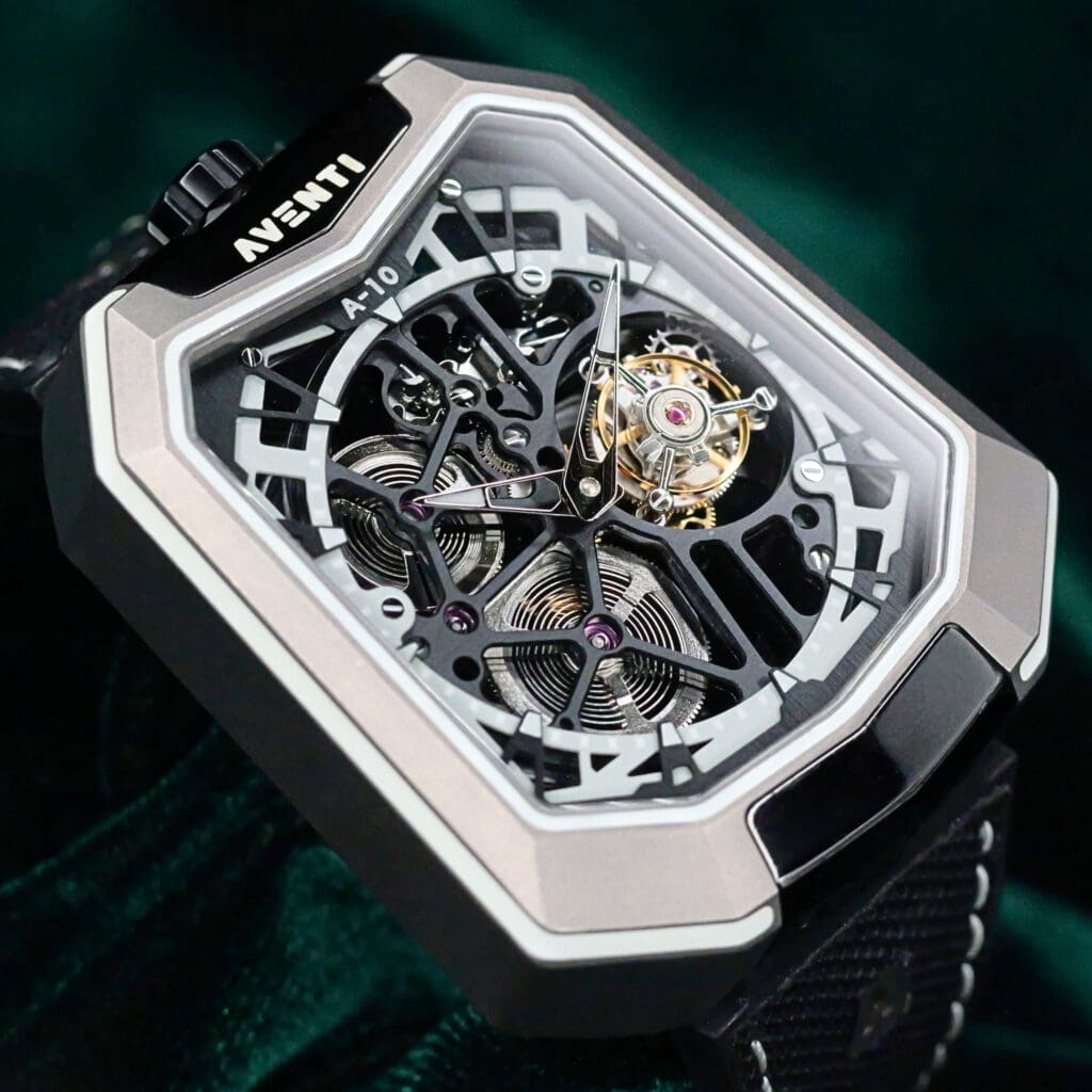 Aventi A10 Tourbillon Skeleton Dial Textile Strap Titanium 48mm MINT CONDITION COMPLETE SET A10-08