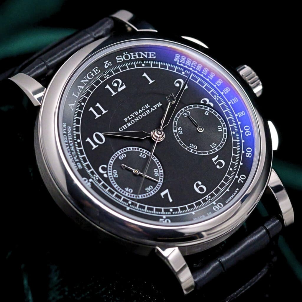 A. Lange & Söhne 1815 Chronograph Black Dial Black Leather Strap White Gold 39.5mm MINT CONDITION COMPLETE SET 414.028