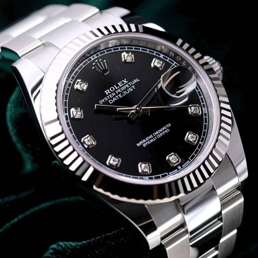 2026 NEW UNWORN Rolex Datejust 41 Black Dial Diamond Markers 18K White Gold Fluted Bezel Oyster Bracelet Stainless Steel 41mm COMPLETE SET 126334