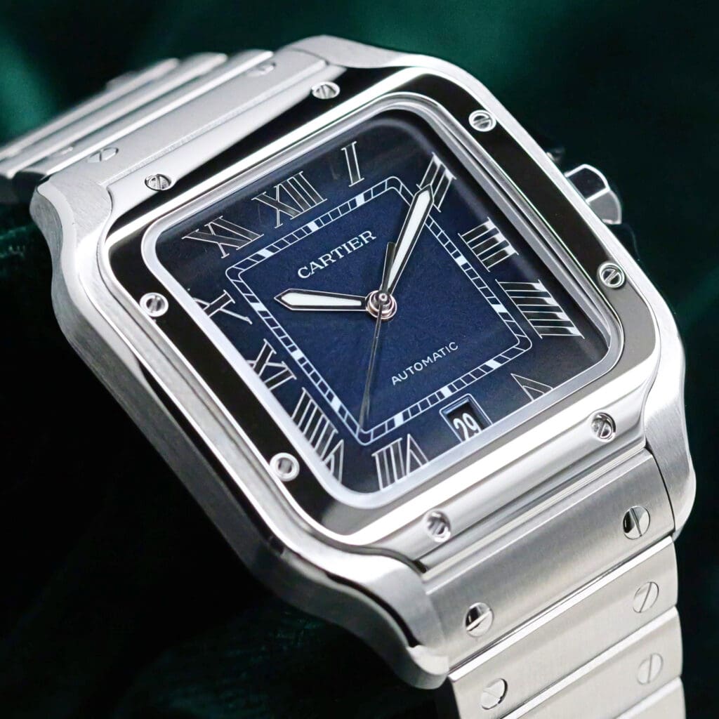 Cartier Santos Blue Dial Stainless Steel 39.8mm MINT CONDITION COMPLETE SET WSSA0030