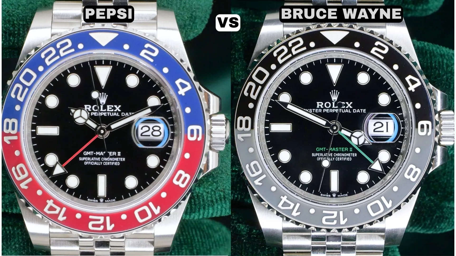 Rolex Pepsi vs Bruce Wayne Side by Side Dial