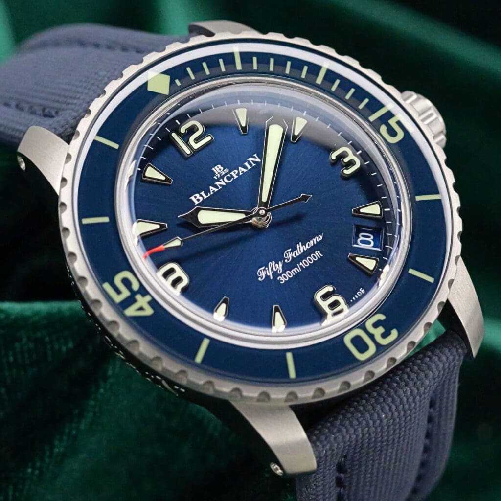 2026 NEW UNWORN Blancpain Fifty Fathoms Automatique Blue Dial Blue Sail Canvas Strap Titanium 42.3mm COMPLETE SET 5010-12B40-O52A