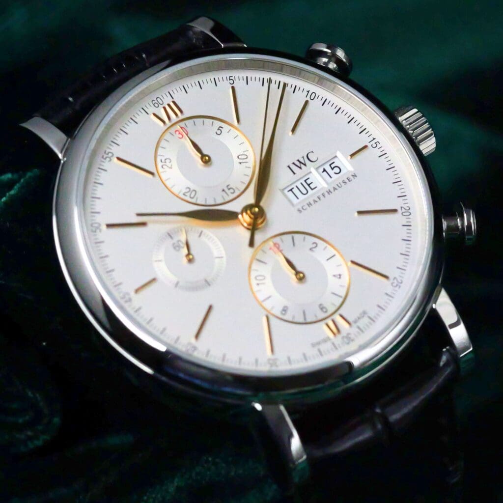 IWC Portofino Chronograpgh Silver Dial Black Alligator Leather Strap Stainless Steel 42mm MINT CONDITION COMPLETE SET IW391031