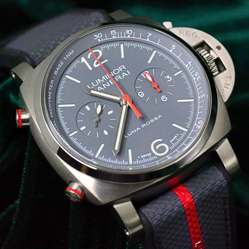 2025 NEW UNWORN Panerai Luminor Chrono Flyback "Luna Rossa Titanio" Limited Edition Grey Dial Grey Rubber and Textile Strap Titanium 44mm COMPLETE SET PAM01654