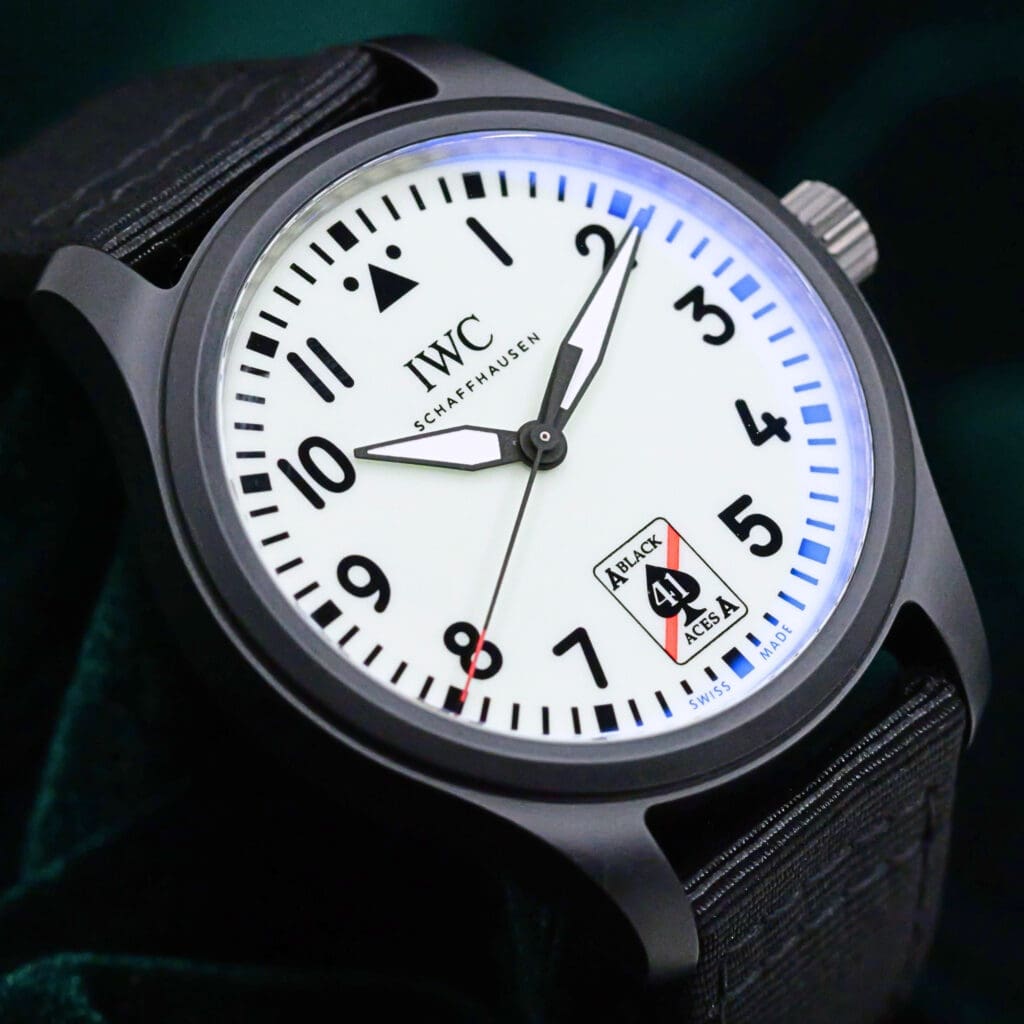 2025 IWC Pilot’s Watch Automatic "Black Aces" White Dial Black Textile Strap Black Ceramic 41mm MINT CONDITION COMPLETE SET IW326905