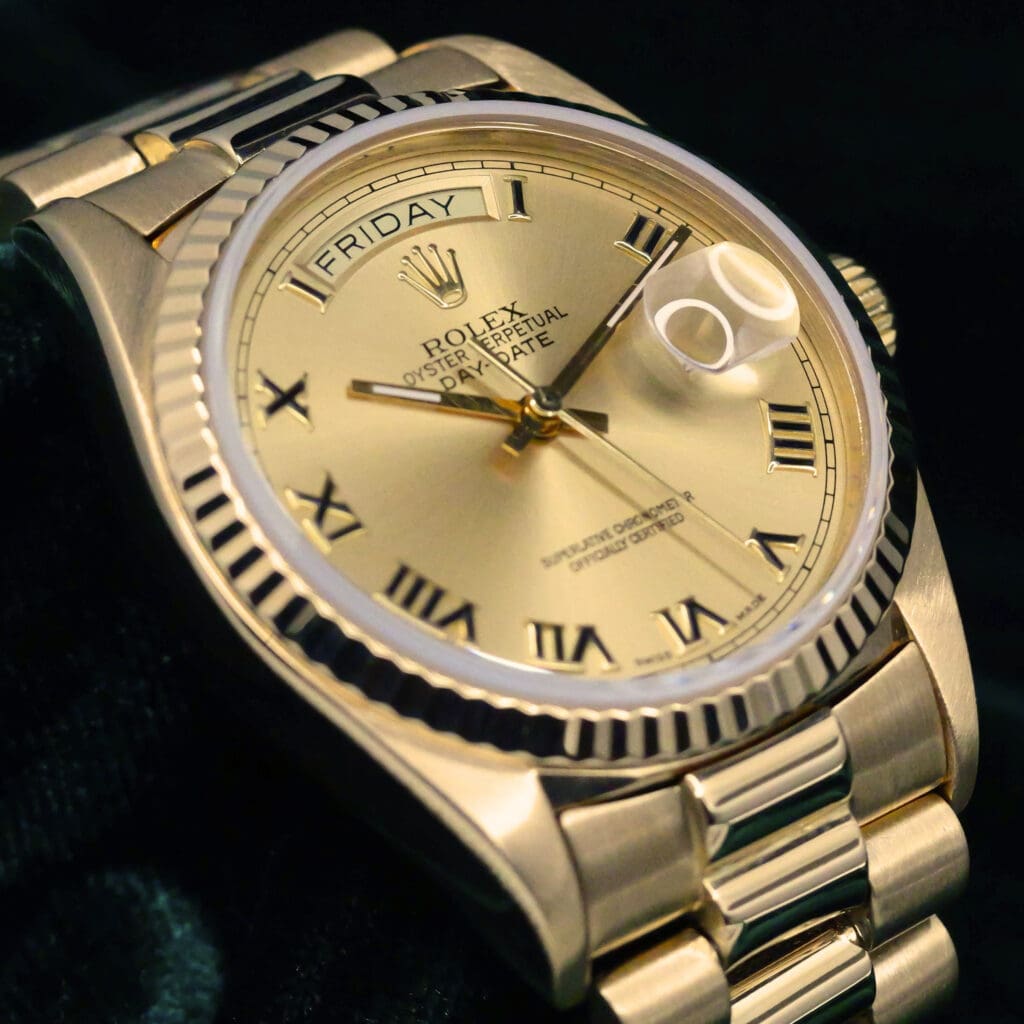 Rolex Day-Date President Champagne Roman Dial 18K Yellow Gold Bezel President Bracelet 36mm MINT CONDITION 18238