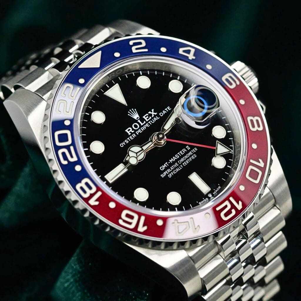 Rolex GMT Master II "Pepsi" Black Dial Blue Red Ceramic Bezel Jubilee Bracelet Stainless Steel 40mm MINT CONDITION COMPLETE SET 126710BLRO-0001