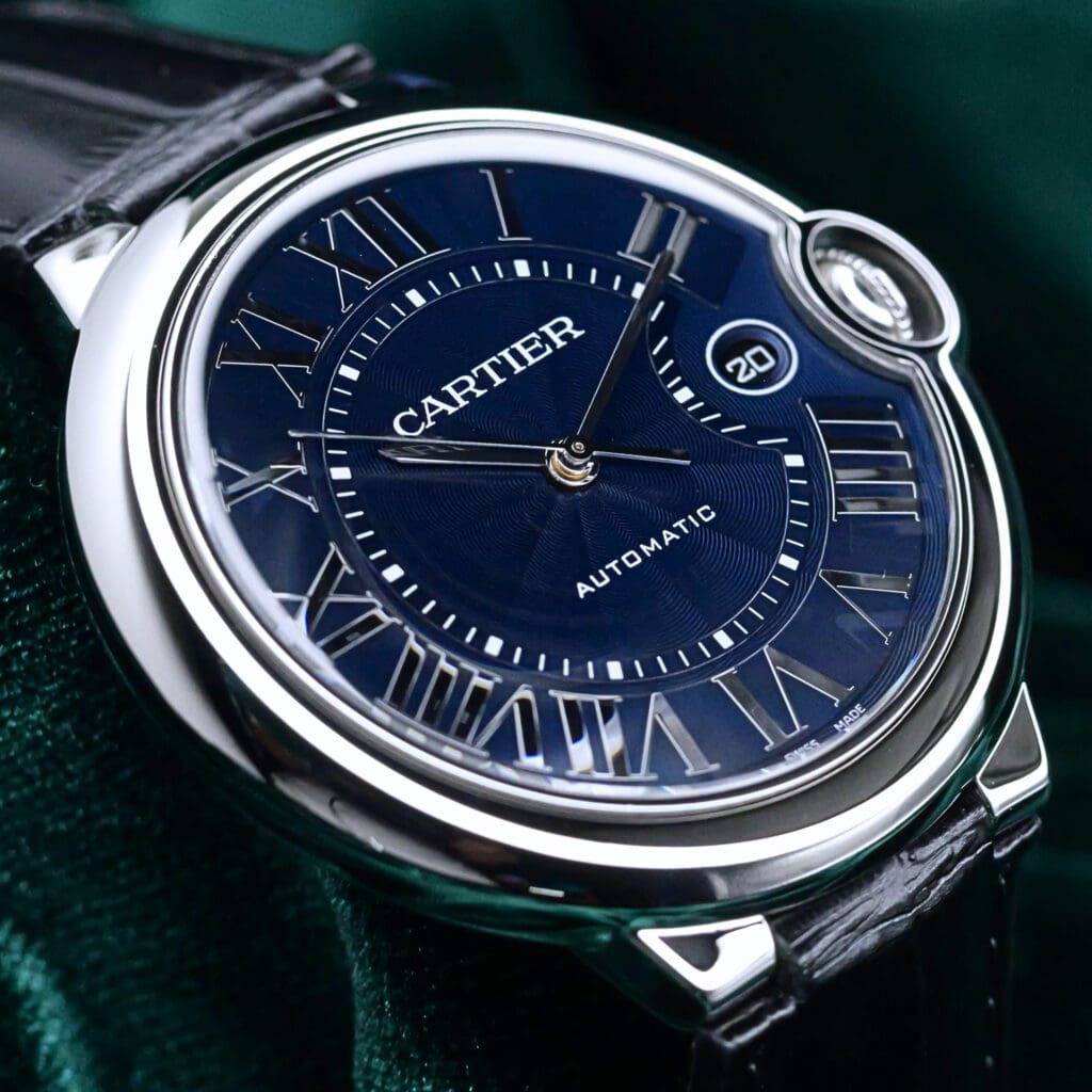 Cartier Ballon Bleu Blue Dial Stainless Steel Black Alligator Strap 42mm MINT CONDITION COMPLETE SET WSBB0027